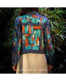 Jeans jacket with art turquoise