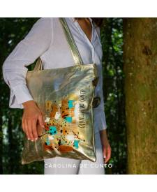 Leather bag gold Bruna with art