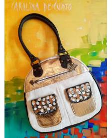 Leather Handbag Juana Black and White 