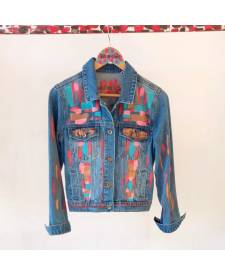 Jeans jacket with art turquoise