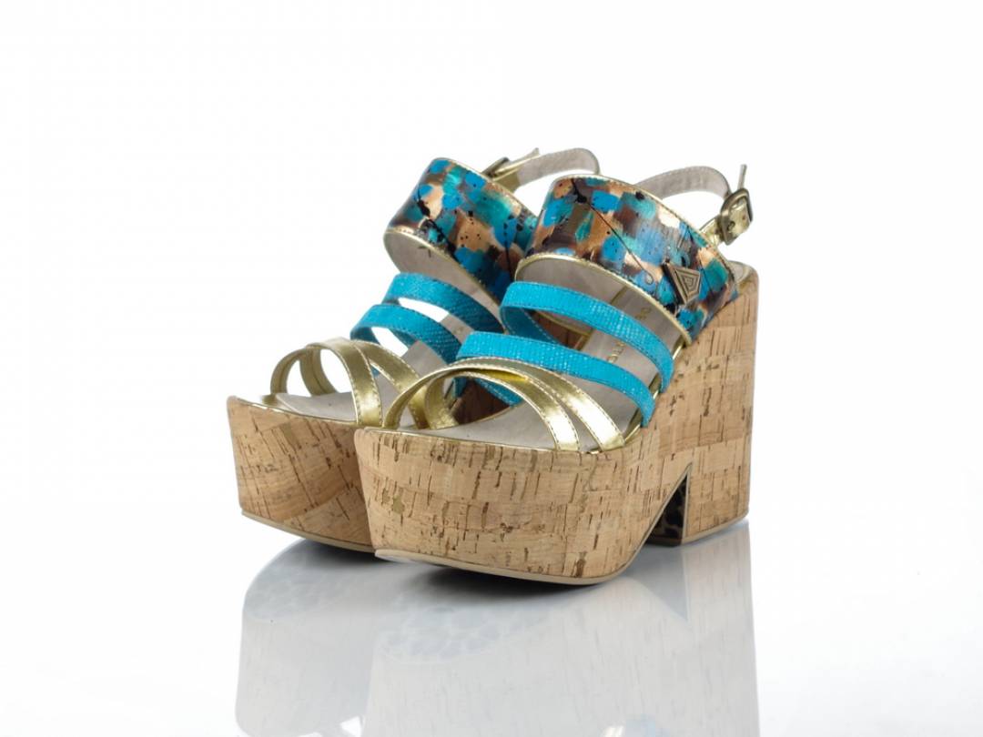 gold and turquoise sandals