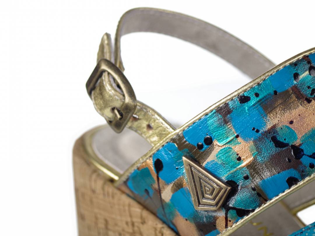 gold and turquoise sandals