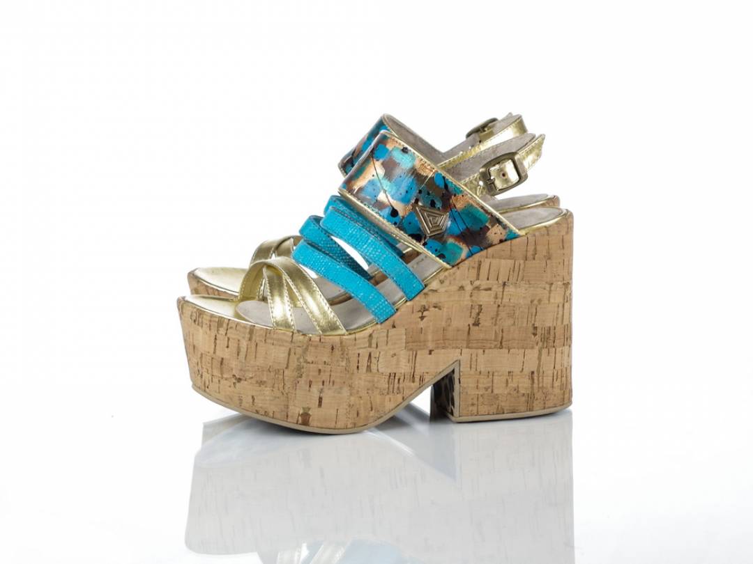 gold and turquoise sandals