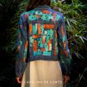 Jeans jacket with art turquoise